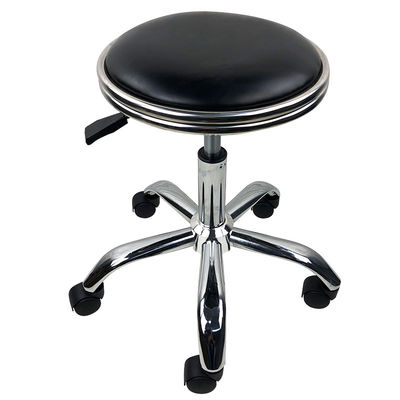 Small Round Lab PU Leather Chairs Antistatic Metal Saddle Stool With Wheels
