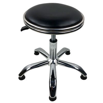 Small Round Lab PU Leather Chairs Antistatic Metal Saddle Stool With Wheels