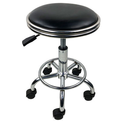 Small Round Lab PU Leather Chairs Antistatic Metal Saddle Stool With Wheels