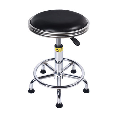 Small Round Lab PU Leather Chairs Antistatic Metal Saddle Stool With Wheels